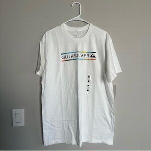 New Quiksilver Shirt Men’s L White Surf Graphic Print Logo Short Sleeve Retro